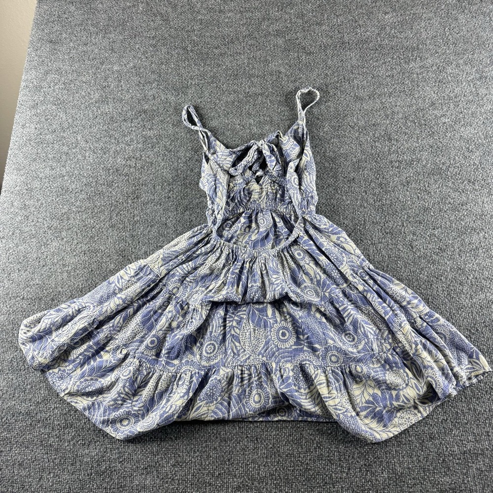 Angie Dress Womens M Blue Floral Smocked Ruffle Hem Tie Back Sundress Boho - Picture 2 of 7